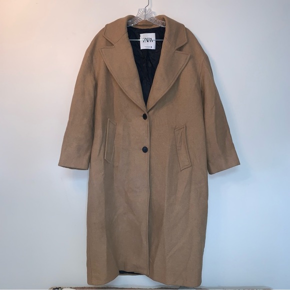 Zara Tan Wool Blend Oversized Coat M - Picture 5 of 16